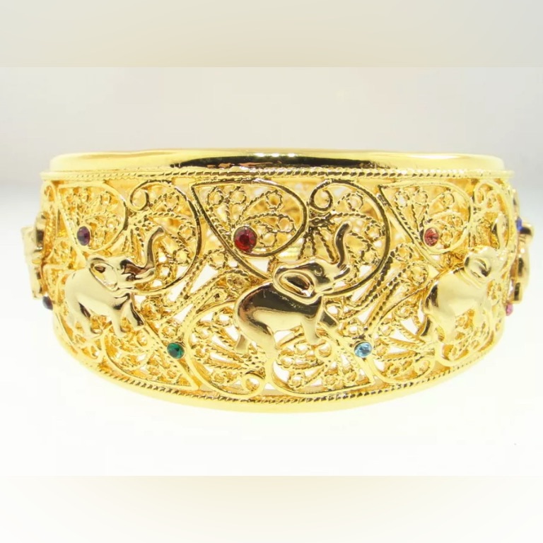 Jbk Signed Camrose Kross Rhinestone Elephant Hinged Bangle Bracelet Gold Pl 250$